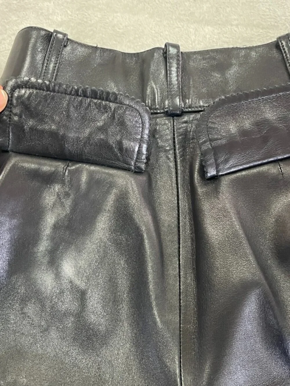 Vintage Chanel Black Leather Pants with Flap Pockets Size 24